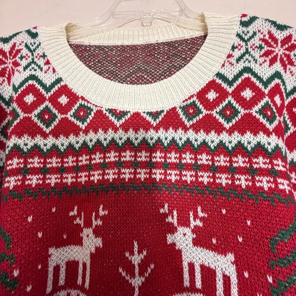 New red green cream Christmas sweater Christmas trees poinsettias reindeerer XXL - Picture 6 of 11